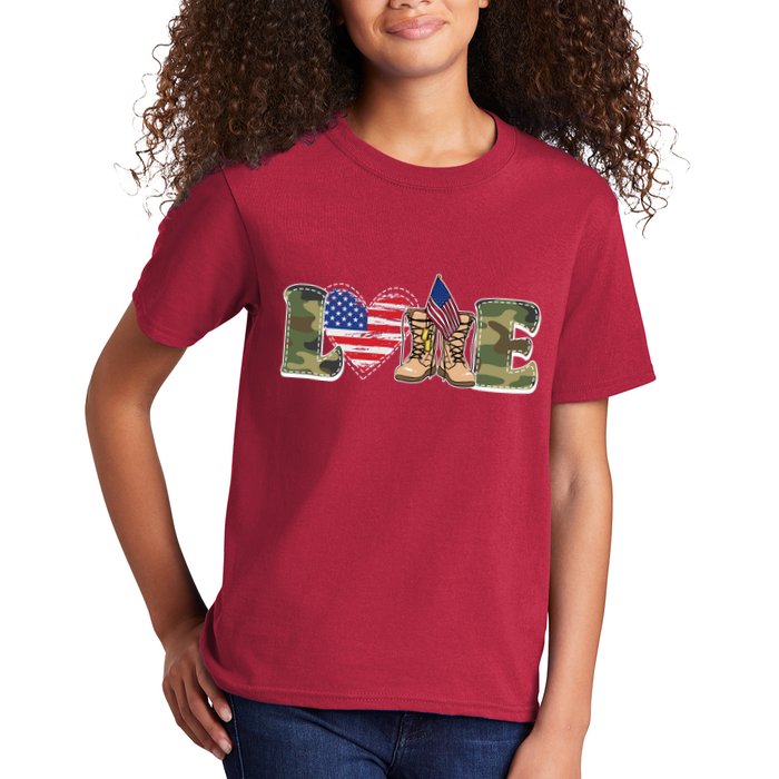 Love Military Support Your Troops And Arm Forces Kids T-Shirt