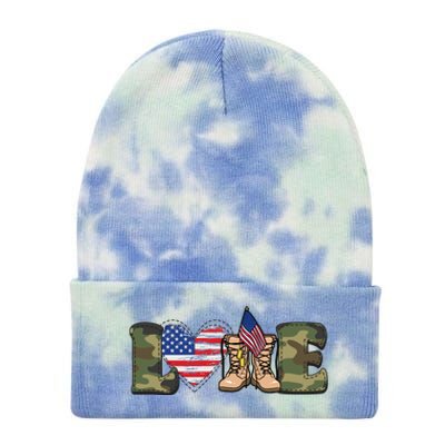 Love Military Support Your Troops And Arm Forces Tie Dye 12in Knit Beanie