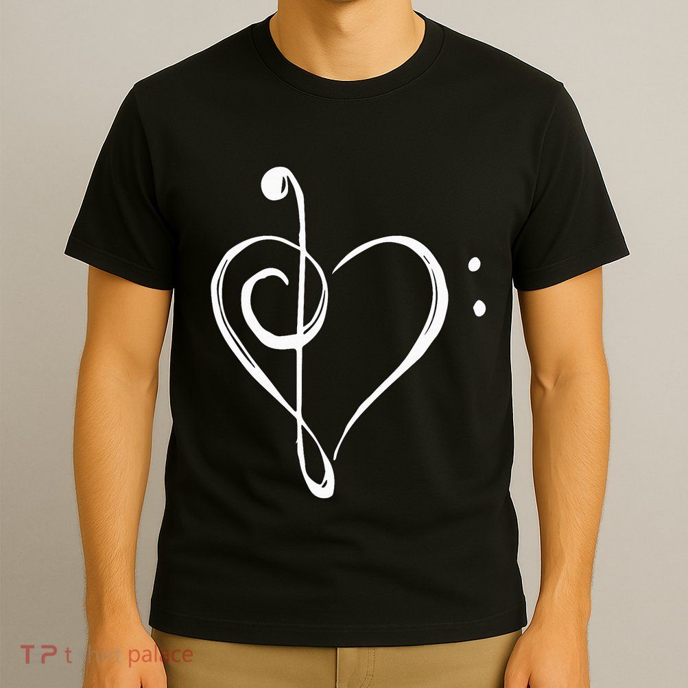 Love Music Treble And Bass Clef Heart T-Shirt