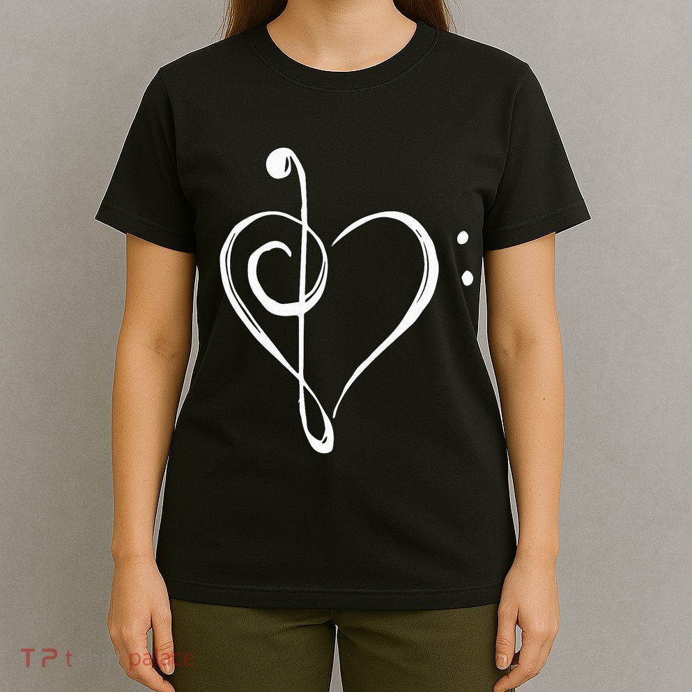 Love Music Treble And Bass Clef Heart T-Shirt