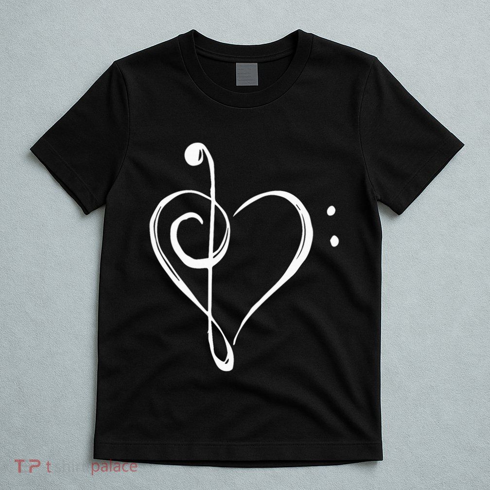 Love Music Treble And Bass Clef Heart T-Shirt