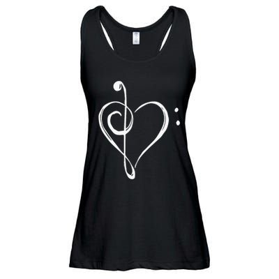 Love Music Treble And Bass Clef Heart Ladies Essential Flowy Tank
