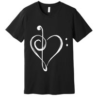 Love Music Treble And Bass Clef Heart Premium T-Shirt