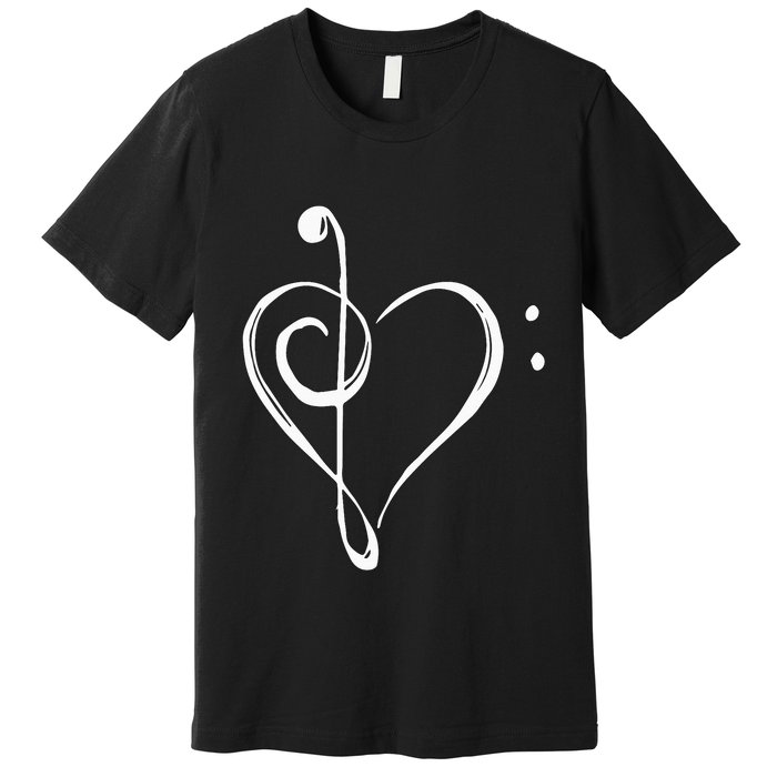 Love Music Treble And Bass Clef Heart Premium T-Shirt