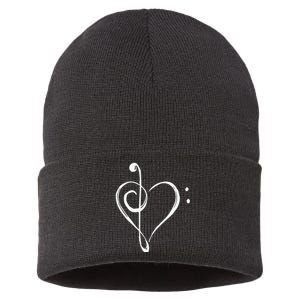 Love Music Treble And Bass Clef Heart Sustainable Knit Beanie