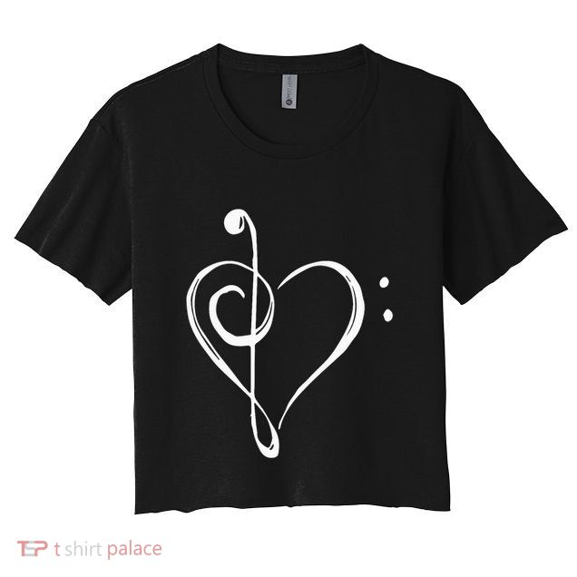 Love Music Treble And Bass Clef Heart Crop Top