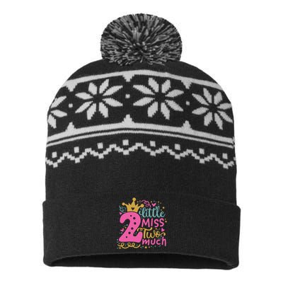 Little Miss Two 2 Much Cool Birthday Design USA-Made Snowflake Beanie