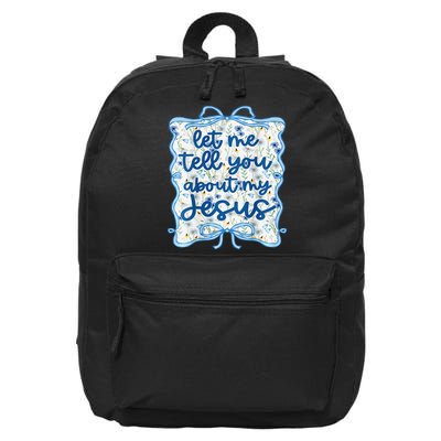 Let Me Tell You About My Jesus Blue Coquette Bow Christian 16 in Basic Backpack
