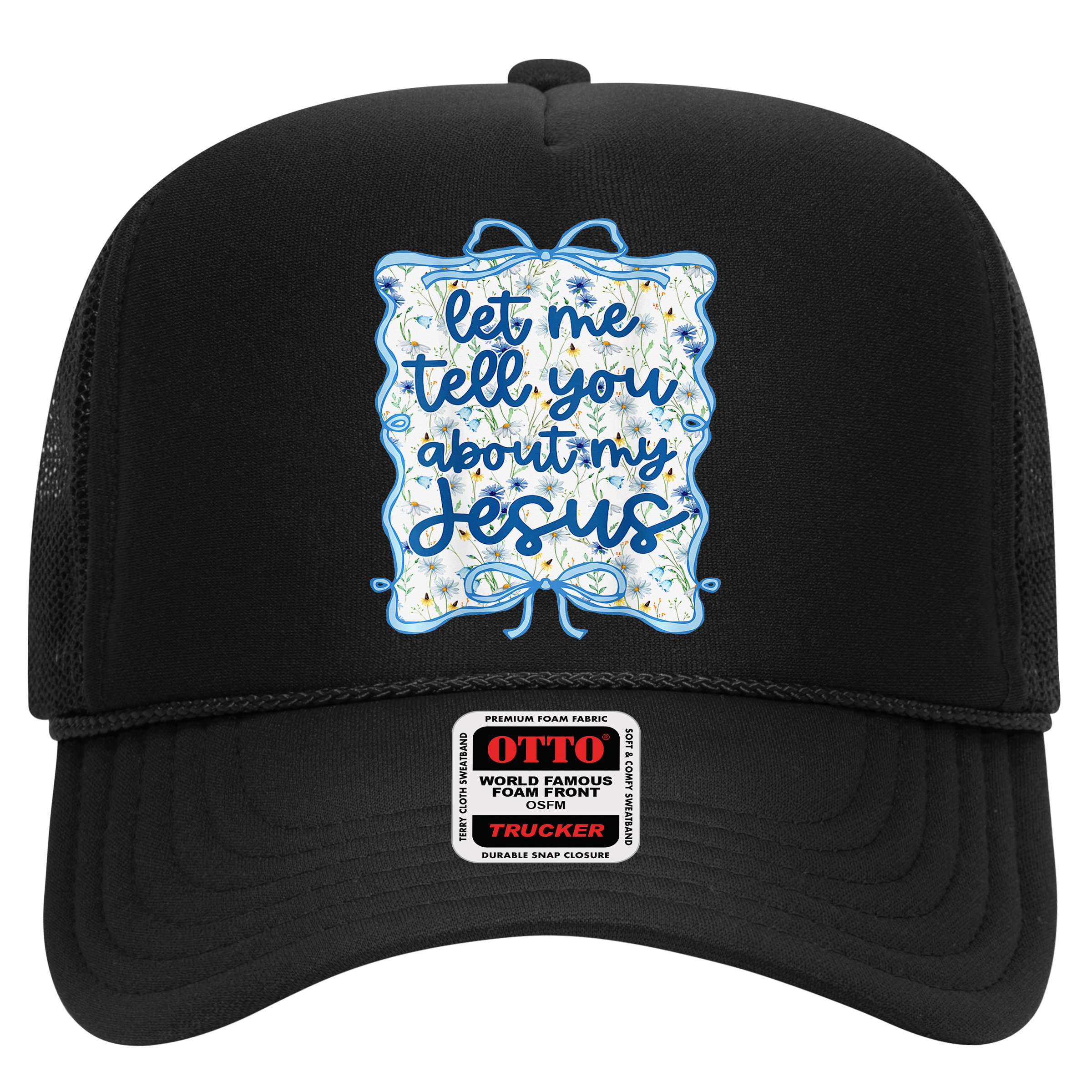 Let Me Tell You About My Jesus Blue Coquette Bow Christian Hat