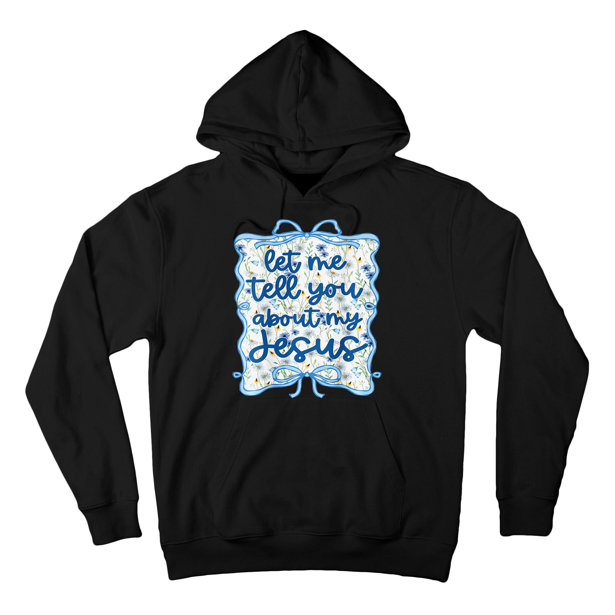 Let Me Tell You About My Jesus Blue Coquette Bow Christian Tall Hoodie