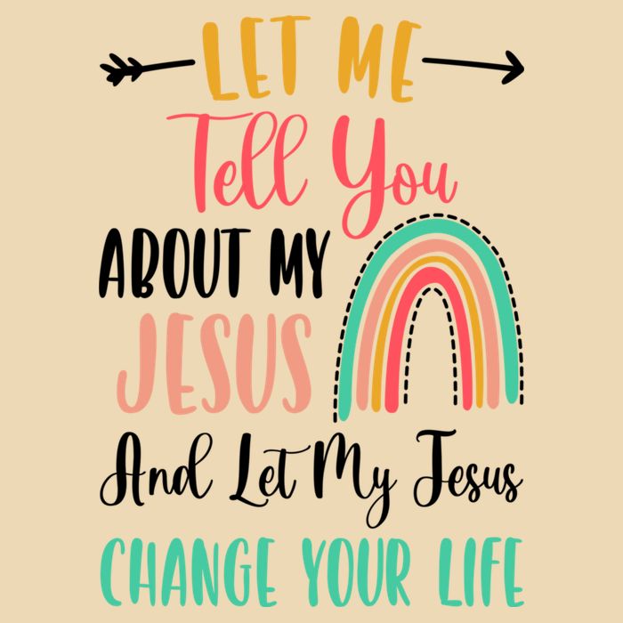 Let Me Tell You About My Jesus Rainbow Christian Drawstring Bag