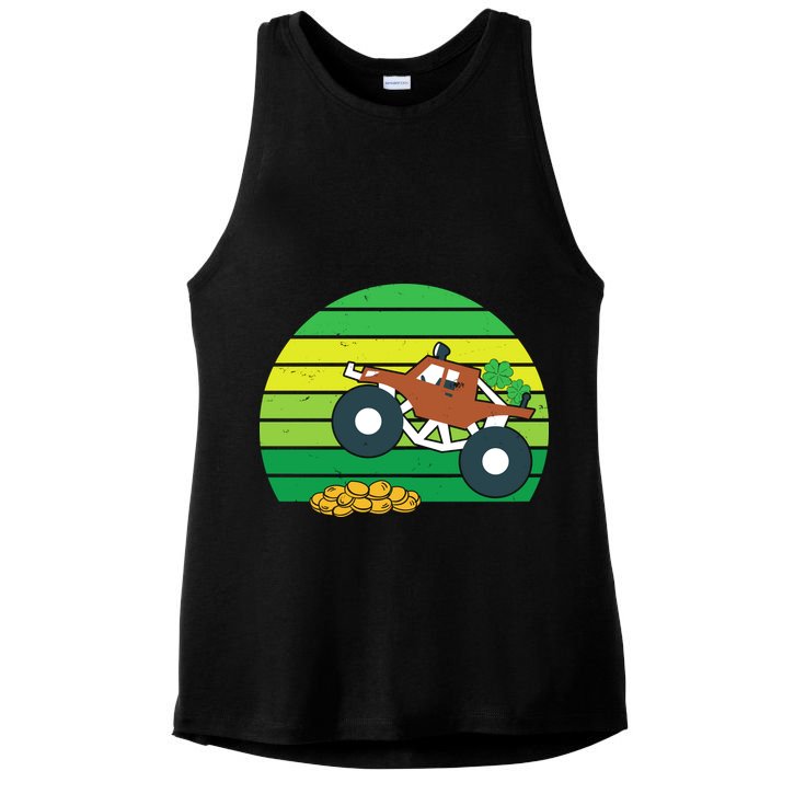 Lucky Monster Truck St Patrick's Day Ladies PosiCharge Tri-Blend Wicking Tank