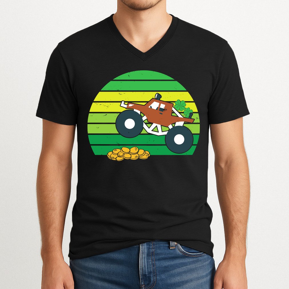 Lucky Monster Truck St Patrick's Day V-Neck T-Shirt