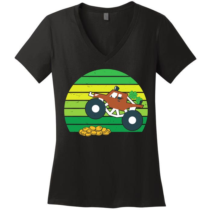 Lucky Monster Truck St Patrick's Day Women's V-Neck T-Shirt