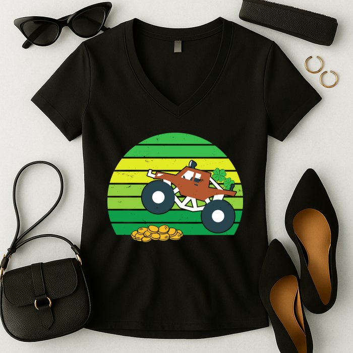 Lucky Monster Truck St Patrick's Day Women's V-Neck T-Shirt