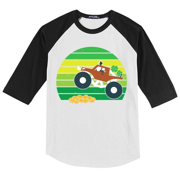 Lucky Monster Truck St Patrick's Day Kids Colorblock Raglan Jersey