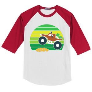 Lucky Monster Truck St Patrick's Day Kids Colorblock Raglan Jersey