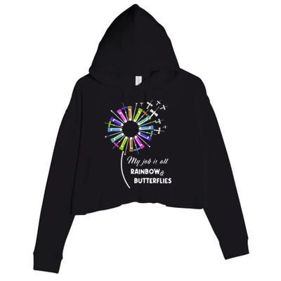 Laboratory Medical Technologist My Job Is All Rainbow And Butterflies Crop Fleece Hoodie