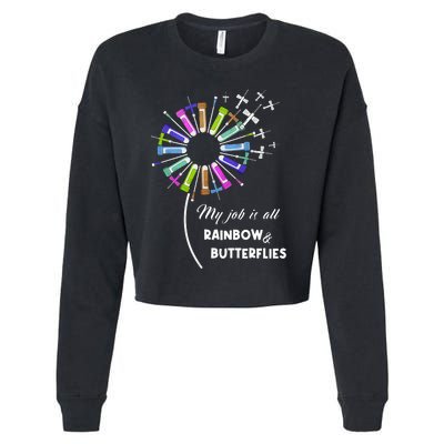 Laboratory Medical Technologist My Job Is All Rainbow And Butterflies Cropped Pullover Crew