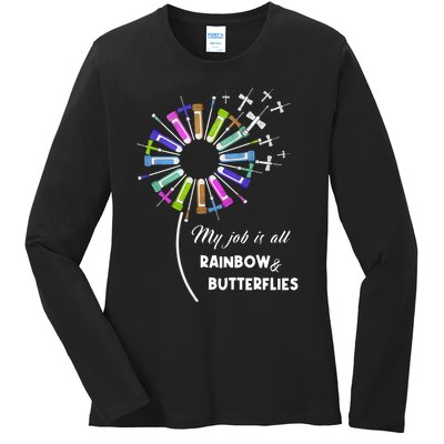 Laboratory Medical Technologist My Job Is All Rainbow And Butterflies Ladies Long Sleeve Shirt