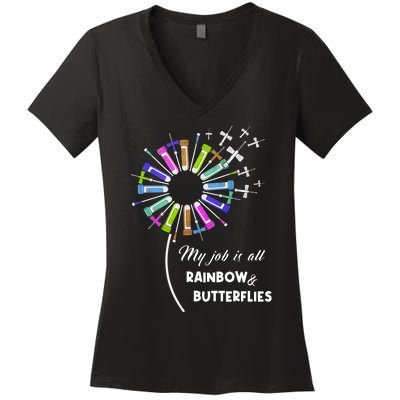 Laboratory Medical Technologist My Job Is All Rainbow And Butterflies Women's V-Neck T-Shirt