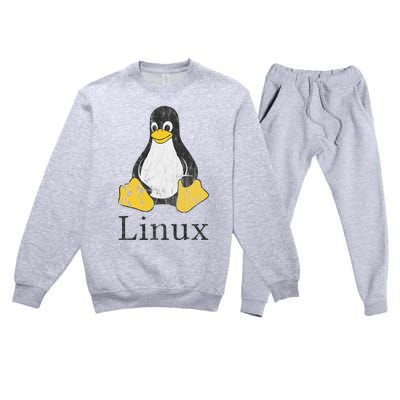 Linux Mascot Tux The Penguin Vintage Nerd Geek Sysadmin Gift Premium Crewneck Sweatsuit Set