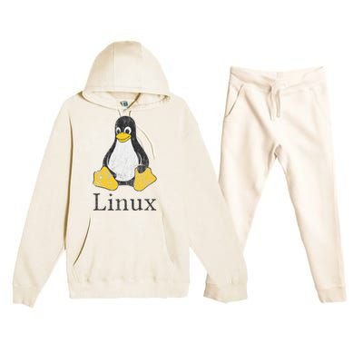 Linux Mascot Tux The Penguin Vintage Nerd Geek Sysadmin Gift Premium Hooded Sweatsuit Set