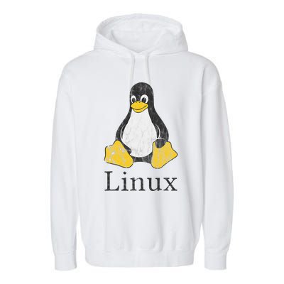 Linux Mascot Tux The Penguin Vintage Nerd Geek Sysadmin Gift Garment-Dyed Fleece Hoodie