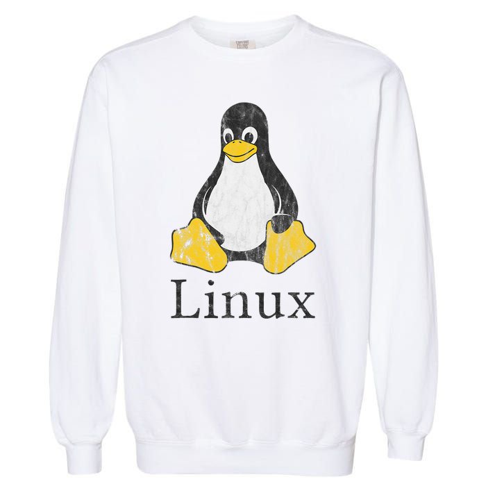 Linux Mascot Tux The Penguin Vintage Nerd Geek Sysadmin Gift Garment-Dyed Sweatshirt