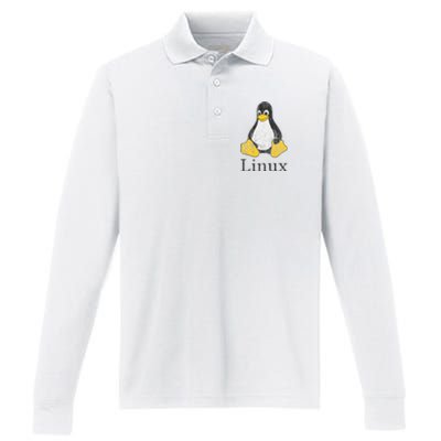 Linux Mascot Tux The Penguin Vintage Nerd Geek Sysadmin Gift Performance Long Sleeve Polo