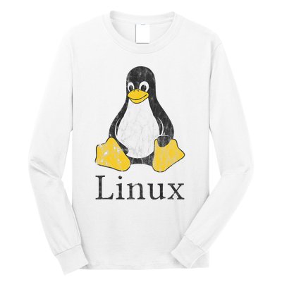 Linux Mascot Tux The Penguin Vintage Nerd Geek Sysadmin Gift Long Sleeve Shirt