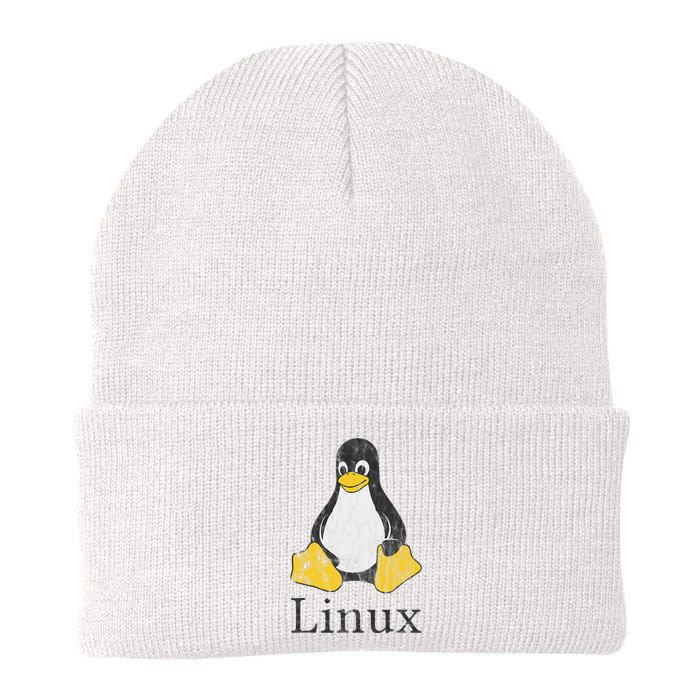 Linux Mascot Tux The Penguin Vintage Nerd Geek Sysadmin Gift Knit Cap Winter Beanie