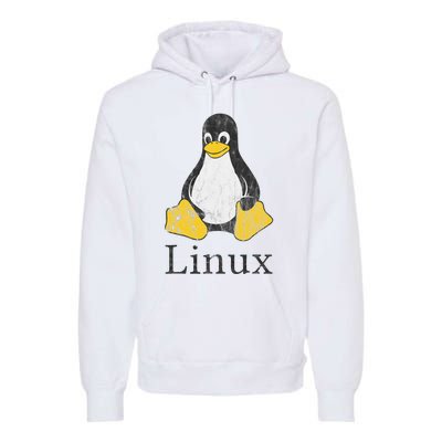 Linux Mascot Tux The Penguin Vintage Nerd Geek Sysadmin Gift Premium Hoodie