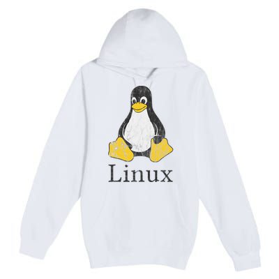 Linux Mascot Tux The Penguin Vintage Nerd Geek Sysadmin Gift Premium Pullover Hoodie