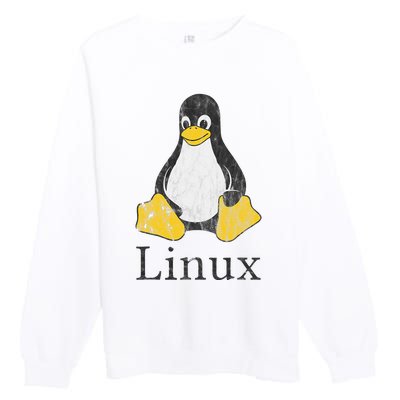 Linux Mascot Tux The Penguin Vintage Nerd Geek Sysadmin Gift Premium Crewneck Sweatshirt