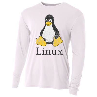 Linux Mascot Tux The Penguin Vintage Nerd Geek Sysadmin Gift Cooling Performance Long Sleeve Crew