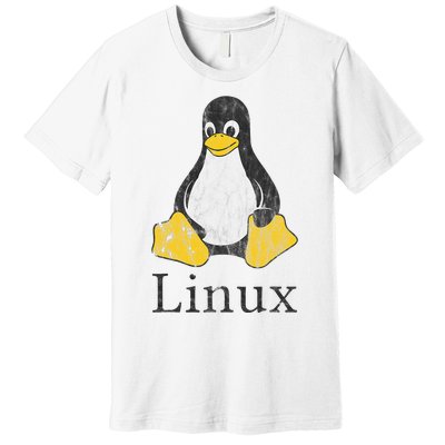 Linux Mascot Tux The Penguin Vintage Nerd Geek Sysadmin Gift Premium T-Shirt