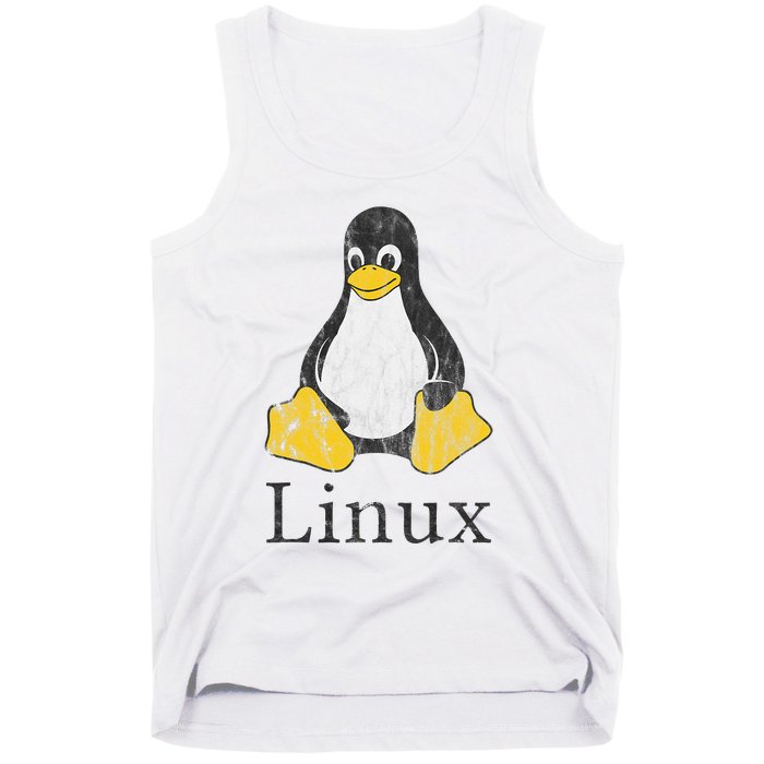 Linux Mascot Tux The Penguin Vintage Nerd Geek Sysadmin Gift Tank Top