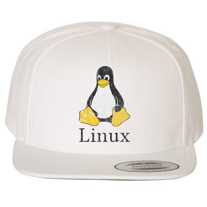 Linux Mascot Tux The Penguin Vintage Nerd Geek Sysadmin Gift Wool Snapback Cap