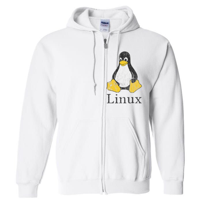 Linux Mascot Tux The Penguin Vintage Nerd Geek Sysadmin Gift Full Zip Hoodie