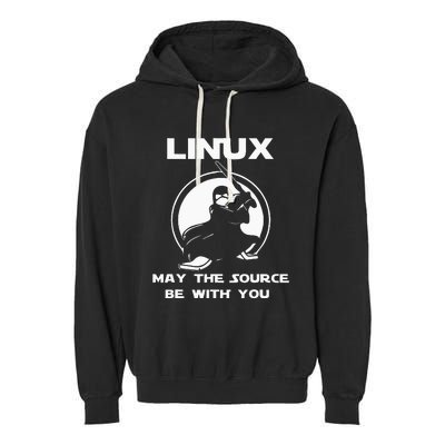 Linux May The Source Be With You Garment-Dyed Fleece Hoodie