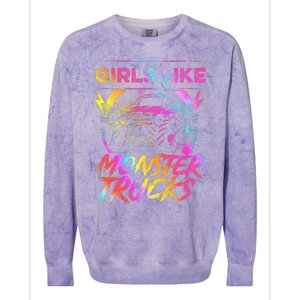 Like Monster Trucks Too Girl Monster Truck Colorblast Crewneck Sweatshirt