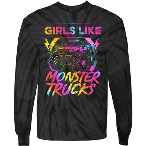 Like Monster Trucks Too Girl Monster Truck Tie-Dye Long Sleeve Shirt