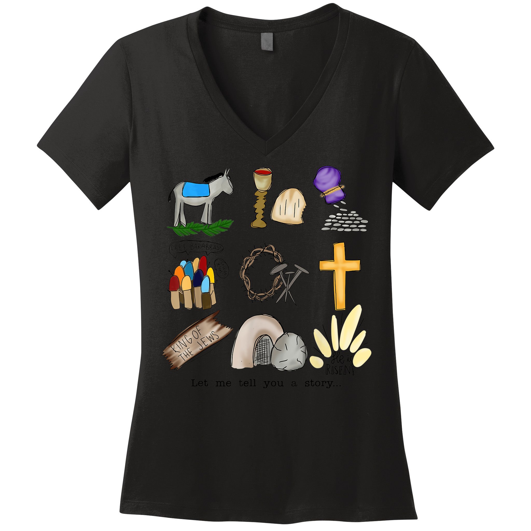 Let Me Tell You A Story Jesus Religious Christian Easter Women's V-Neck T-Shirt