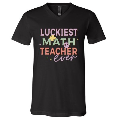 Luckiest Math Teacher Ever V-Neck T-Shirt