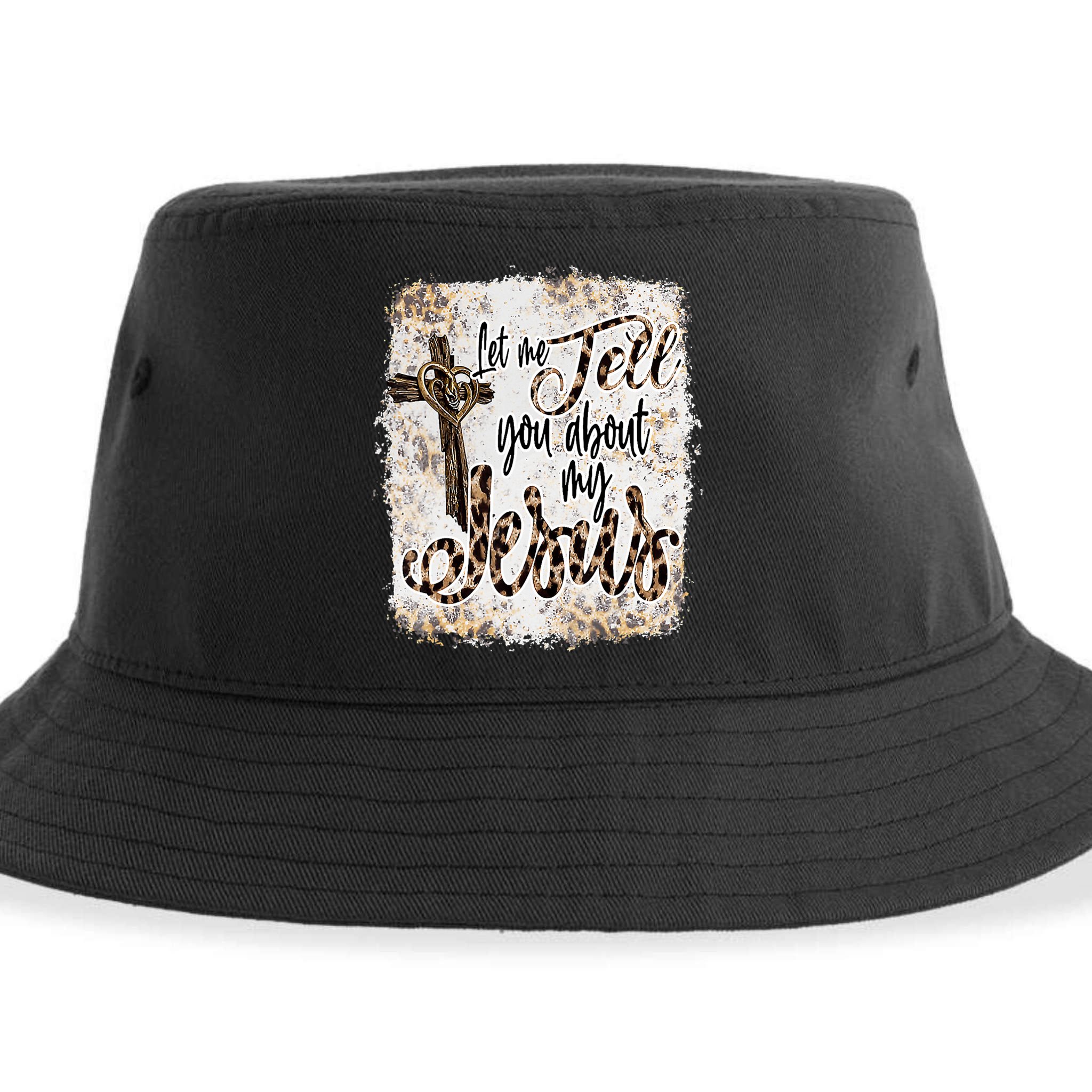 Let Me Tell You About My Jesus Leopard Bleached Bible Sustainable Bucket Hat
