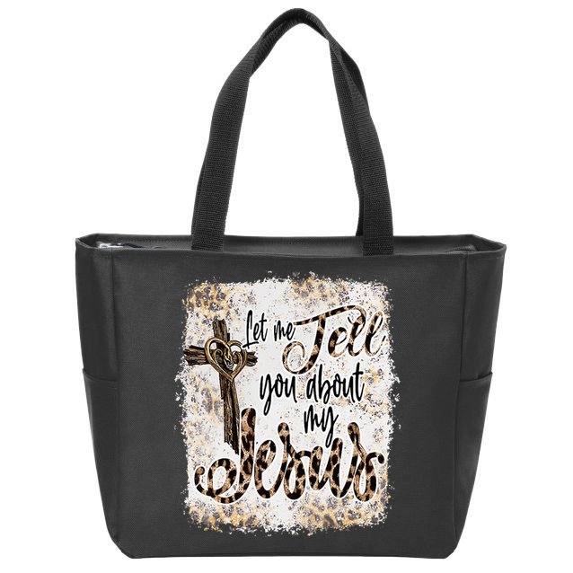 Let Me Tell You About My Jesus Leopard Bleached Bible Zip Tote Bag
