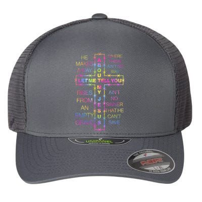 Let Me Tell You About My Jesus Flexfit Unipanel Trucker Cap