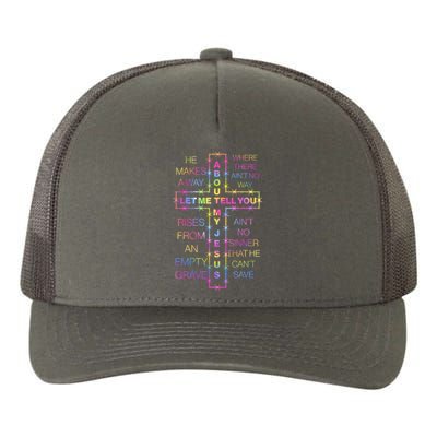 Let Me Tell You About My Jesus Yupoong Adult 5-Panel Trucker Hat