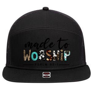 Leopard Made To Worship Bible Christian Western Country Gift 7 Panel Mesh Trucker Snapback Hat